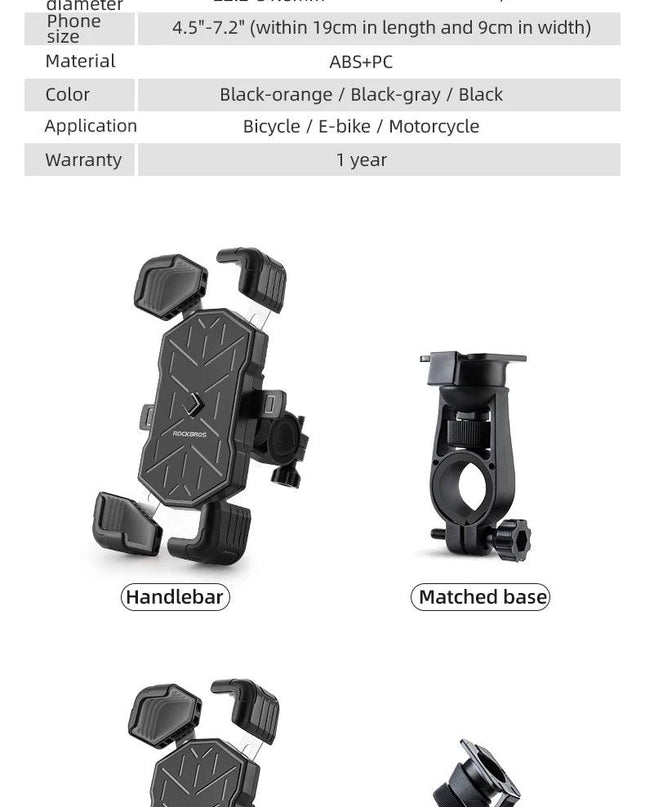 ROCKBROS Bike Phone Holder 360° View Universal Bicycle Phone Holder 4.5-7.2inch Mobile Phone Stand Shockproof Motorcycle Bracket