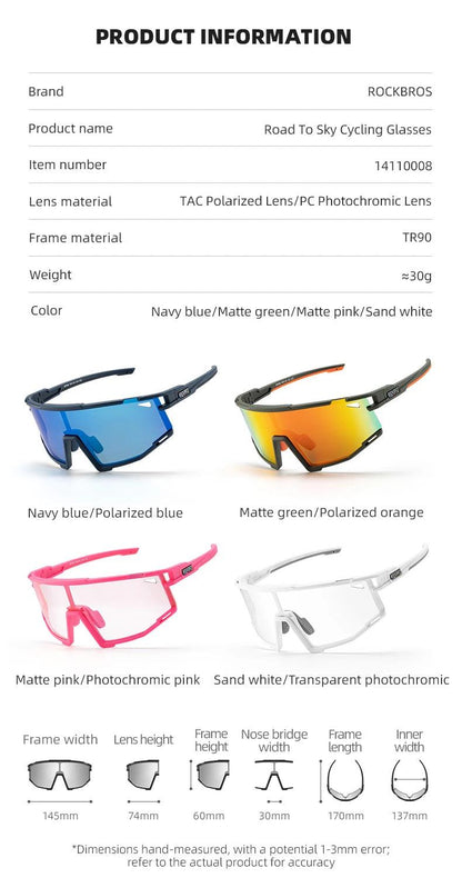 ROCKBROS Cycling Sunglasses Photochromic Polarized Bike Glasses UV400 Ultraviolet Outdoor Sport Hiking Glasses Eyewear Equipment