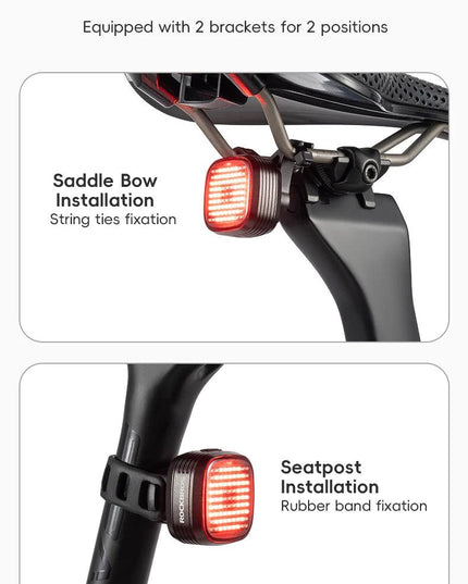 ROCKBROS Bicycle Rear Light Smart Sync Brake Sensing Taillight 12 Modes Ipx6 Rechargeable Rear Light MTB Road Bike Accessories