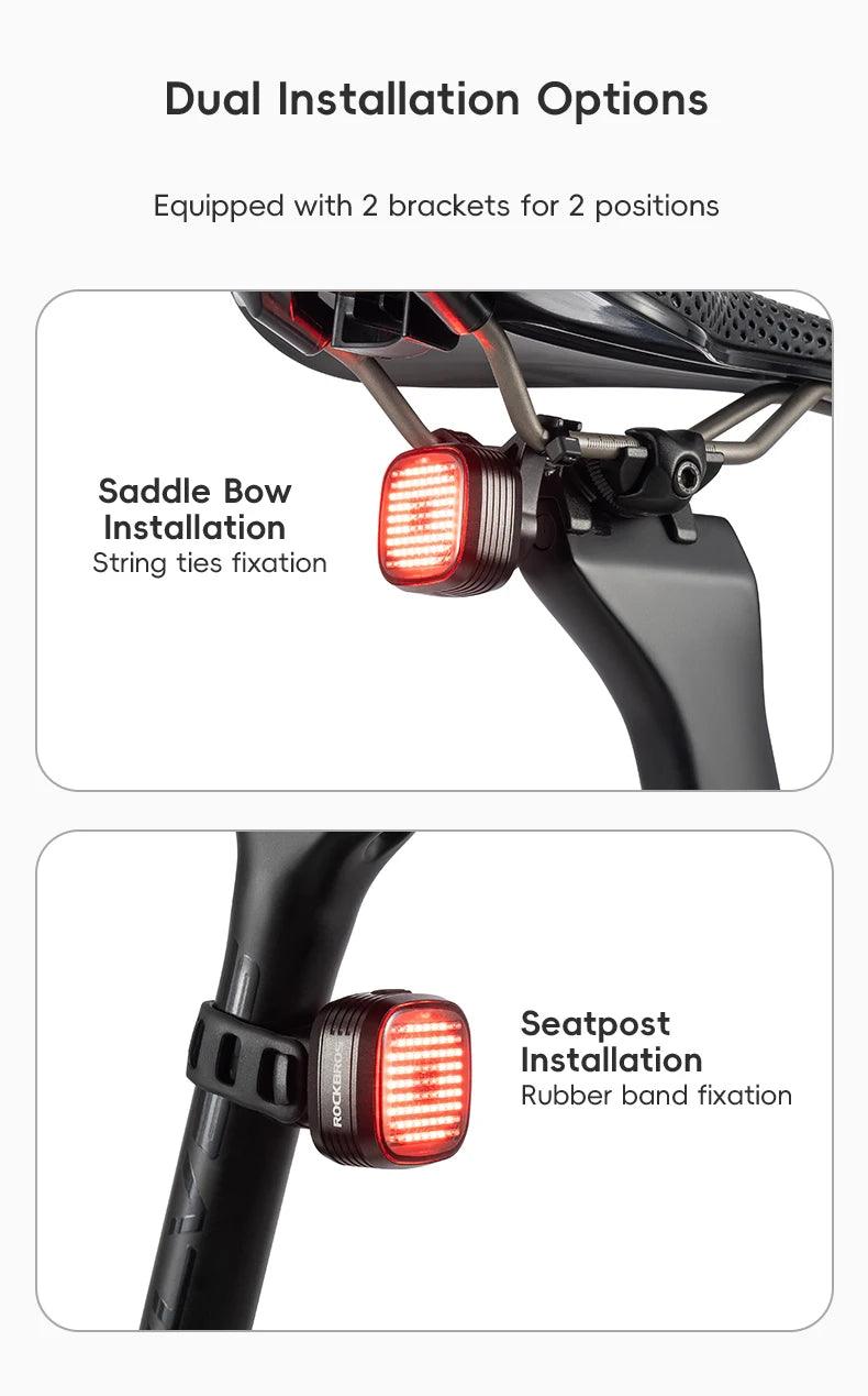 ROCKBROS Bicycle Rear Light Smart Sync Brake Sensing Taillight 12 Modes Ipx6 Rechargeable Rear Light MTB Road Bike Accessories