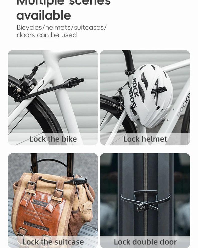 ROCKBROS Portable Bicycle Lock Cable Tie Zinc Alloy Lock Helmet Password Lock Anti-Theft Safety Freely Adjustable Rope Lock