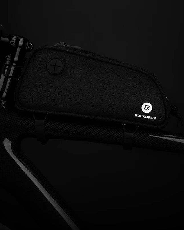 ROCKBROS Bicycle Bag 1.3L Portable Frame Front Tube Cycling Bag Waterproof MTB Road Bicycle Pannier Black With Headphone Jack