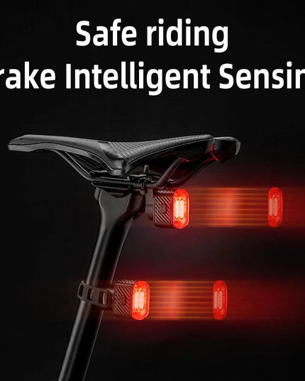 ROCKBROS Smart Bicycle Brake Light IPx6 Taillight Type-C Bike Tail Rear Light Auto Stop LED Riding Warning Safety Cycling Light