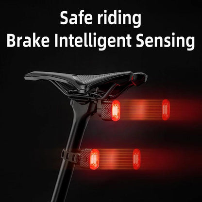 ROCKBROS Smart Bicycle Brake Light IPx6 Taillight Type-C Bike Tail Rear Light Auto Stop LED Riding Warning Safety Cycling Light