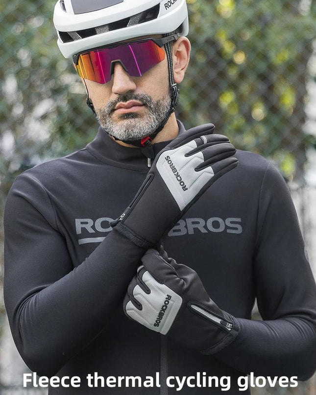 ROCKBROS Winter Warm Gloves Touch screen Cycling Gloves Full Finger MTB Bike Gloves Non Slip Silicone Palm Thermal Ski Gloves