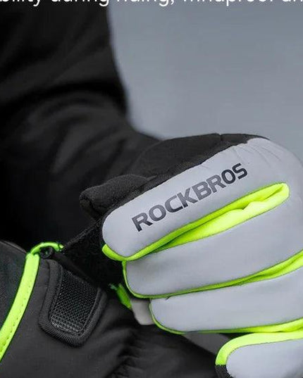 ROCKBROS Cycling Gloves Winter Windproof Keep Warm Reflective Gloves Thickened Palm Pad Touch Screen Night Cycling Glove MTB Men