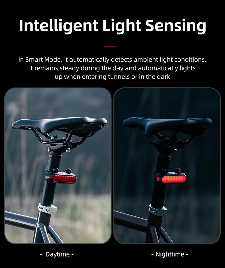 ROCKBROS Bike Rear Light IPX6 Bike Taillight LED Type-C Charging 5Modes Safety Warning Cycling Smart Taillight Rear Bicycle Lamp