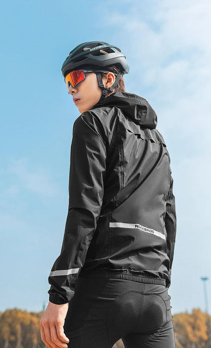 ROCKBROS Raincoat Cycling Waterproof Jacket Lightweight Motorcycle Rain Coat Breathable Reflective Hooded Outdoor Windbreaker