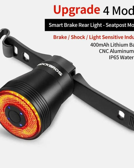 ROCKBROS Bicycle Smart Auto Brake Sensing Light IPx6 Waterproof LED Charging Cycling Taillight Bike Rear Light Accessories Q5