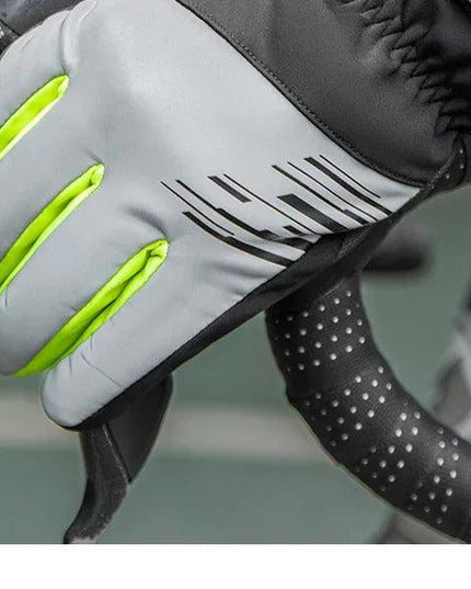 ROCKBROS Cycling Gloves Winter Windproof Keep Warm Reflective Gloves Thickened Palm Pad Touch Screen Night Cycling Glove MTB Men