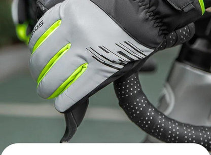 ROCKBROS Cycling Gloves Winter Windproof Keep Warm Reflective Gloves Thickened Palm Pad Touch Screen Night Cycling Glove MTB Men