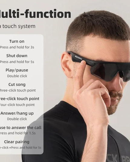 ROCKBROS Polarized Glasses Wireless Bluetooth 5.2 Sunglasses Headset Telephone Driving MP3 Riding Cycling Eyewear UV400 Goggles