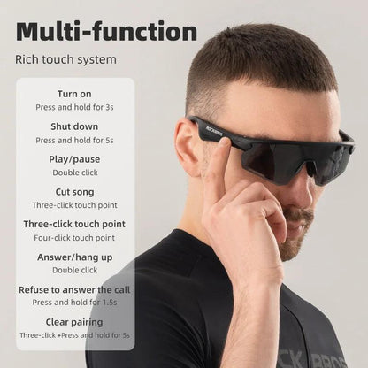 ROCKBROS Polarized Glasses Wireless Bluetooth 5.2 Sunglasses Headset Telephone Driving MP3 Riding Cycling Eyewear UV400 Goggles