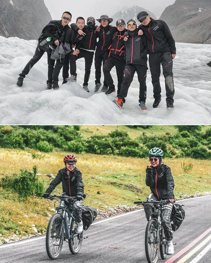 ROCKBROS Cycling Clothing Set Winter Windproof Reflective Cycling Jersey Thermal Fleece Pants Rainproof Set Men Women Sportswear