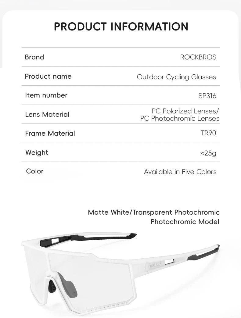 ROCKBROS Polarized Photochromic Glasses Cycling Sunglasses Outdoor Sports UV400 MTB Road Women Men Bicycle Goggles Adjustable