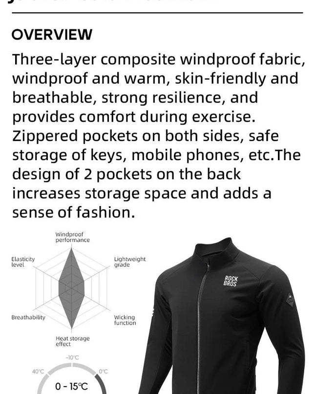 ROCKBROS Windproof Jacket Thermal Fleece Bike Jersey Autumn Winter Outdoor Sport Jacket Coat 0-15°with Italian warm fabric