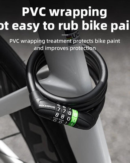 ROCKBROS Bike Cable Lock MTB Road Bicycle Anti-Theft Password Lock PVC Steel Cable Lock for Motorcycle Scooter Bike Accessories