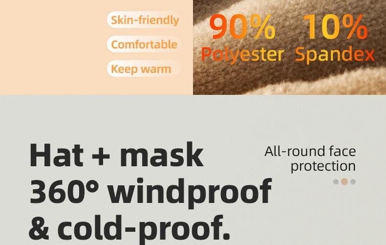 ROCKBROS Winter Cycling Mask and Hat 2 In 1 Fleece Thermal Keep Warm Ear Protection Outdoor Balaclava All Face Mask Men Women