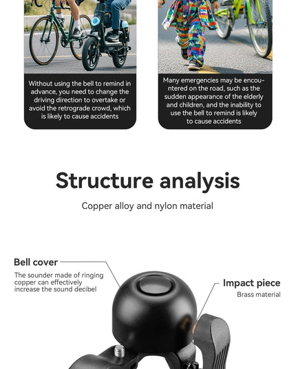 ROCKBROS Bicycle Bell for Road Bike Ring Crisp Sound Warning Alarm Bike Handlebar Copper Alloy Ring Horn Safety Cycling