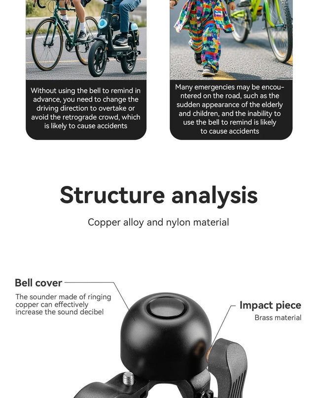 ROCKBROS Bicycle Bell for Road Bike Ring Crisp Sound Warning Alarm Bike Handlebar Copper Alloy Ring Horn Safety Cycling