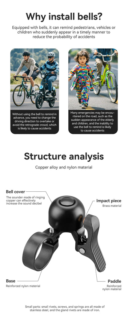 ROCKBROS Bicycle Bell for Road Bike Ring Crisp Sound Warning Alarm Bike Handlebar Copper Alloy Ring Horn Safety Cycling