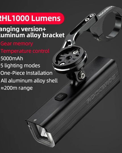 ROCKBROS Bike Light 1500LM/1000LM Aluminum Alloy Type-C Charging Smart Front Lights Hanging Version LED Lamp Cycling Headlights