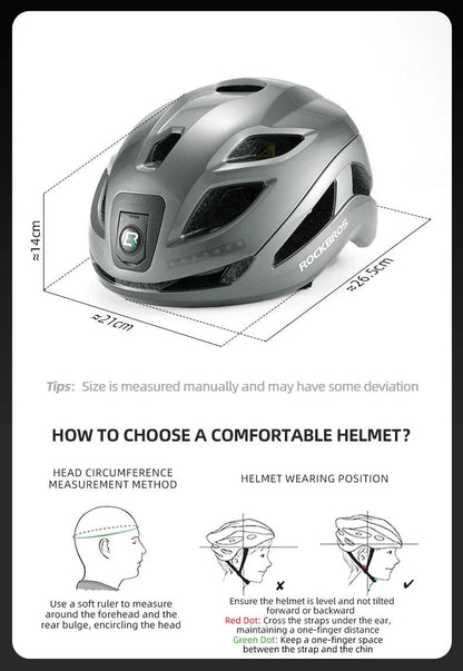 ROCKBROS Bicycle Light Helmet Type-C Charging Cycling Helmet Rechargeable Adjustable MTB Safely Mountain Road Scooter Helmet