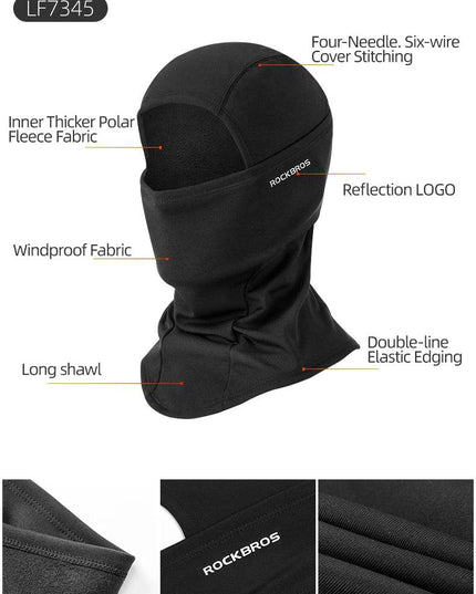 ROCKBROS Full Face Mask Warm Winter Scarf Balaclava Helmet Liner Fishing Skiing Hiking Bike Mask Windproof Breathable Headgear