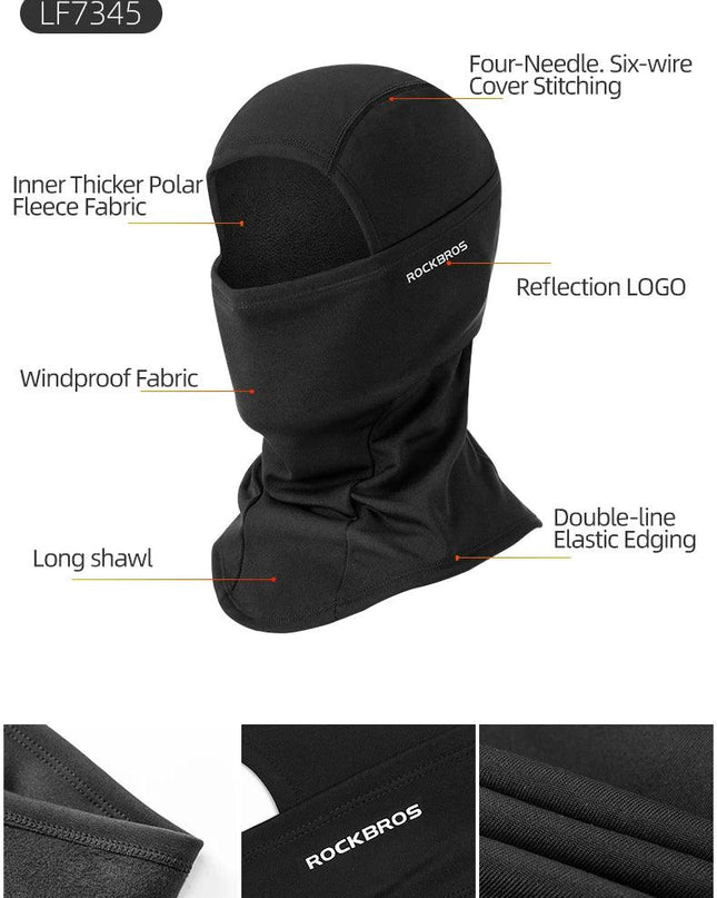 ROCKBROS Full Face Mask Warm Winter Scarf Balaclava Helmet Liner Fishing Skiing Hiking Bike Mask Windproof Breathable Headgear