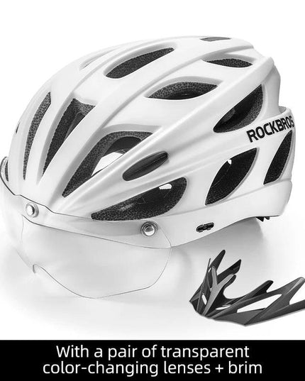 ROCKBROS Bike Helmet Lightweight Breathable Helmet PC+EPS with Photochromic Lens Wind-breaking Brim Safety Cycling Helmet