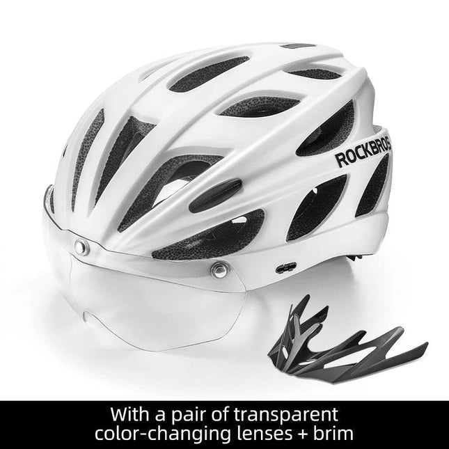 ROCKBROS Bike Helmet Lightweight Breathable Helmet PC+EPS with Photochromic Lens Wind-breaking Brim Safety Cycling Helmet