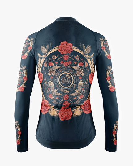 Men’s Blue-Black Gothic Cycling Jersey with Rose