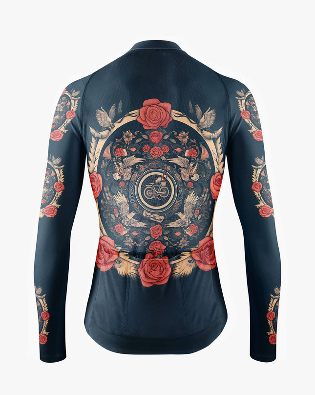 Men’s Blue-Black Gothic Cycling Jersey with Rose