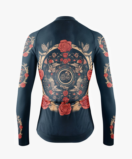 RockBros Men’s Blue-Black Gothic Cycling Jersey with Rose