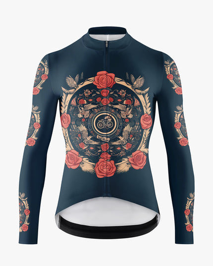 Men’s Blue-Black Gothic Cycling Jersey with Rose