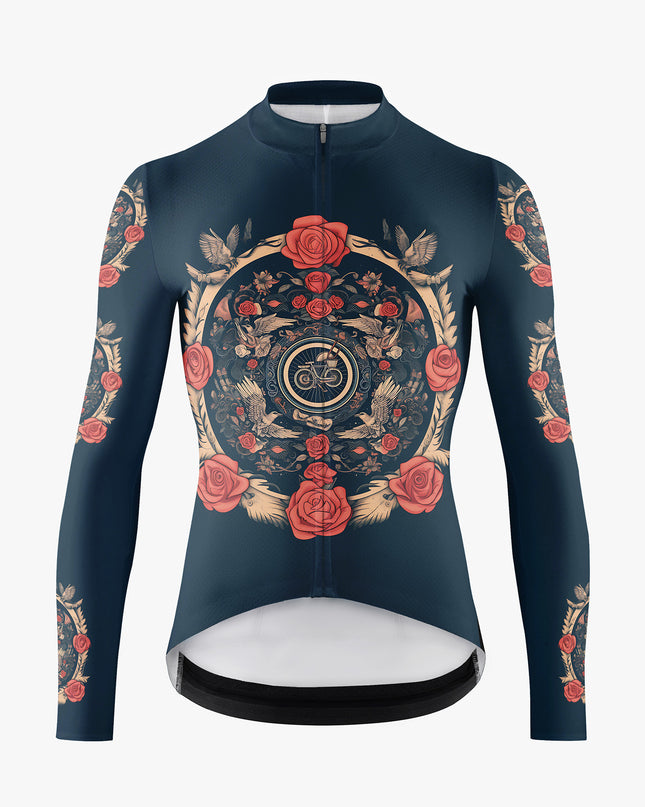 Men’s Blue-Black Gothic Cycling Jersey with Rose