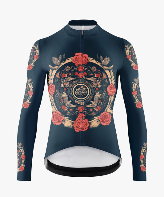 RockBros Men’s Blue-Black Gothic Cycling Jersey with Rose