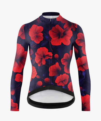 Red Flower Printed Cycling Jerseys for Men Breathable Bike Shirts