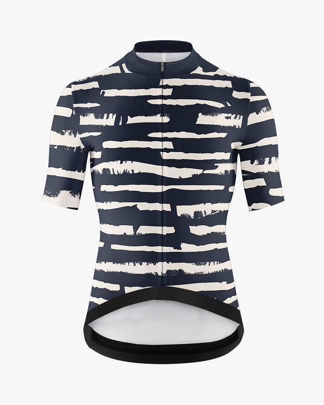 Men’s Black Cycling Jersey with Beige Stripes