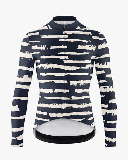 Men’s Black Cycling Jersey with Beige Stripes