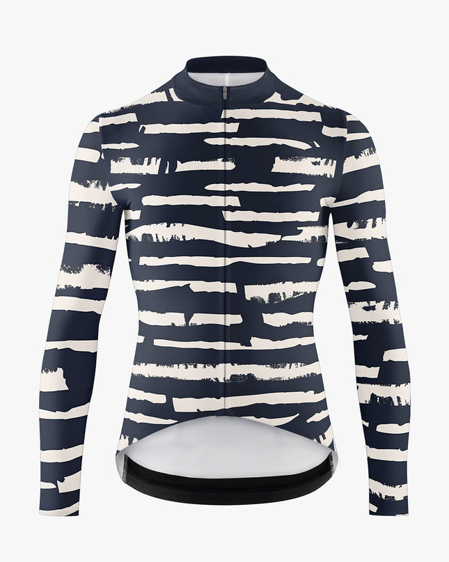 Men’s Black Cycling Jersey with Beige Stripes