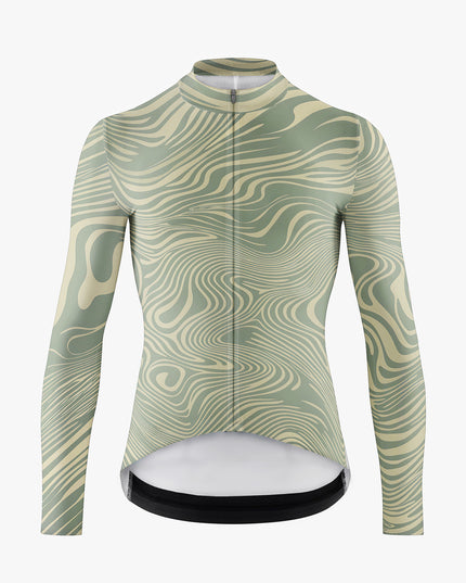Men’s Green Cycling Jersey with Wave Stripes