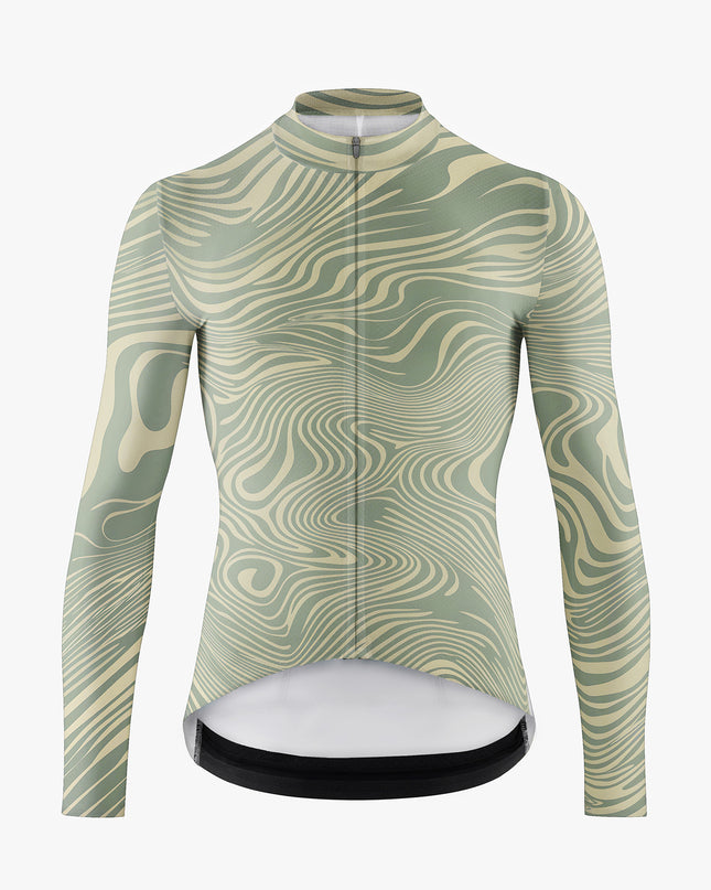Men’s Green Cycling Jersey with Wave Stripes