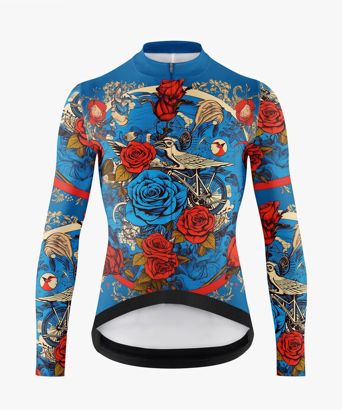 Bird and Rose Printed Cycling Jerseys for Men Breathable Material