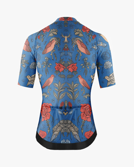 Men’s Blue Cycling Jersey with Red Bird Print
