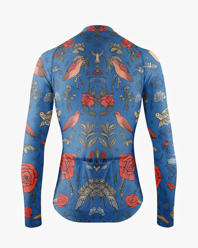 Men’s Blue Cycling Jersey with Red Bird Print