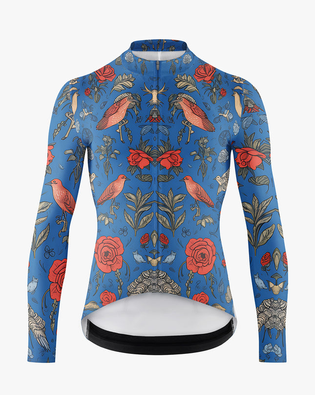 Men’s Blue Cycling Jersey with Red Bird Print
