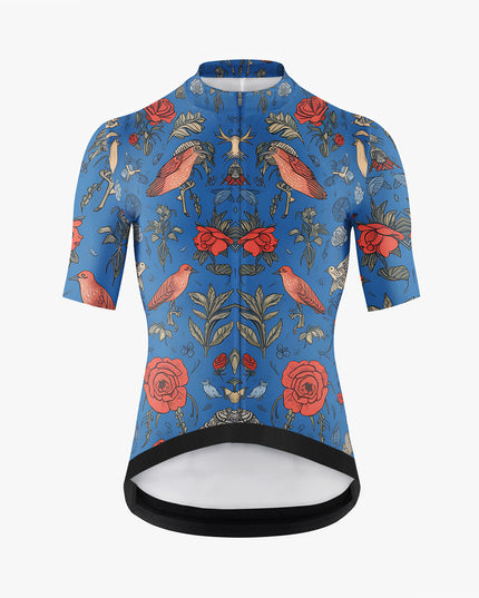 Men’s Blue Cycling Jersey with Red Bird Print