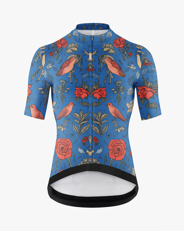 Men’s Blue Cycling Jersey with Red Bird Print