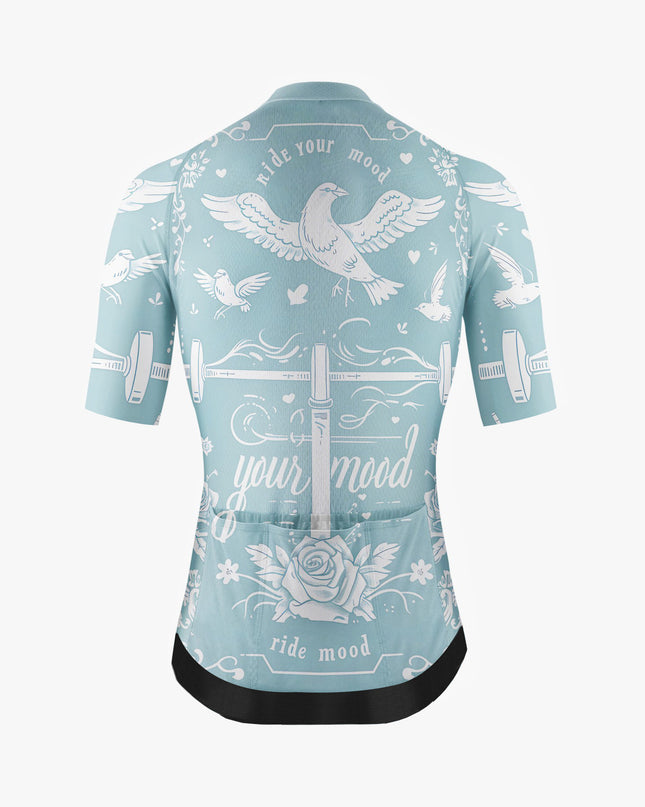 Men’s Light Aqua Cycling Jersey with Dove & Rose